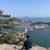 바다를 가르는 도로를 볼 수 잇는 군산 대장봉