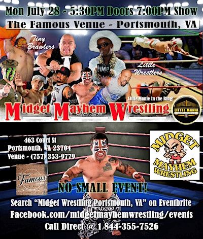 2 SHOWS: Midget Mayhem Wrestling Rips Through the Ring- Portsmouth VA 18+ | Rai's Rendezvous Kitchen + Bar