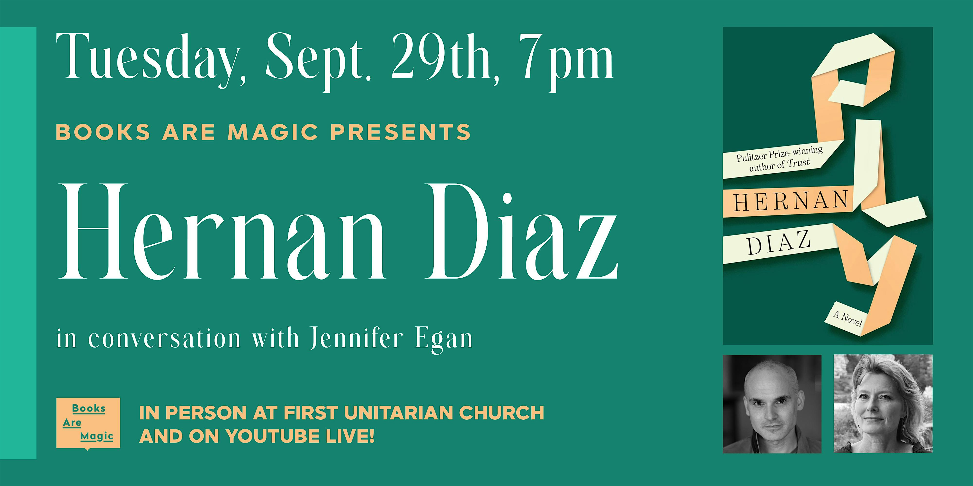 Offsite: Hernan Diaz: Ply w/ Jennifer Egan | First Unitarian Congregational Society in Brooklyn