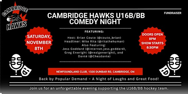 Cambridge Hawks U16 BB/B Comedy Night Fundraiser | Cambridge