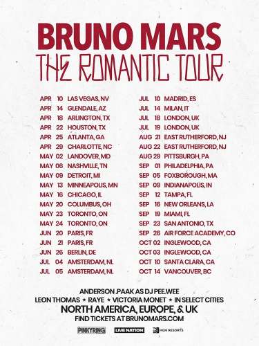 Bruno Mars The Romantic Tour In Toronto 2026 | Rogers Stadium