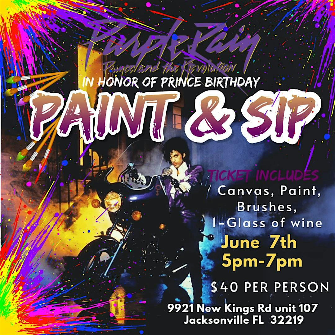 Prince Tribute Sip & Paint – Celebrate His Birthday! | Trap & Paint