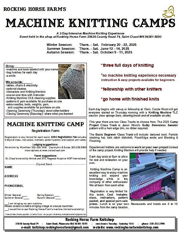 Machine Knitting Camp 2025 - Summer Session II | Rocking Horse Farm