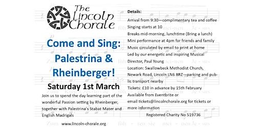 Come and Sing Palestrina and Rheinberger | Swallowbeck Methodist Church
