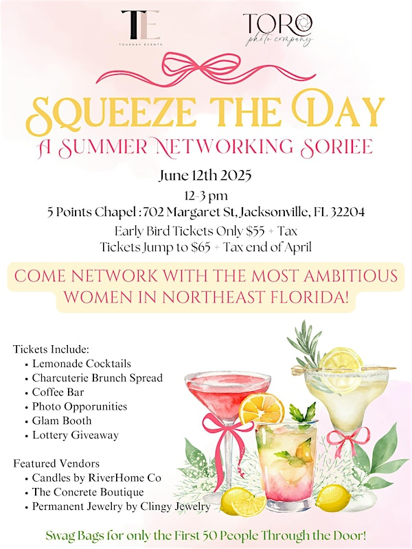 Squeeze The Day-A Networking Soriee Event | Five Points Chapel & Gardens