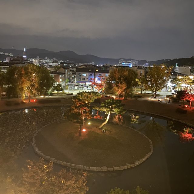 Suwon fortress lake night view in fall