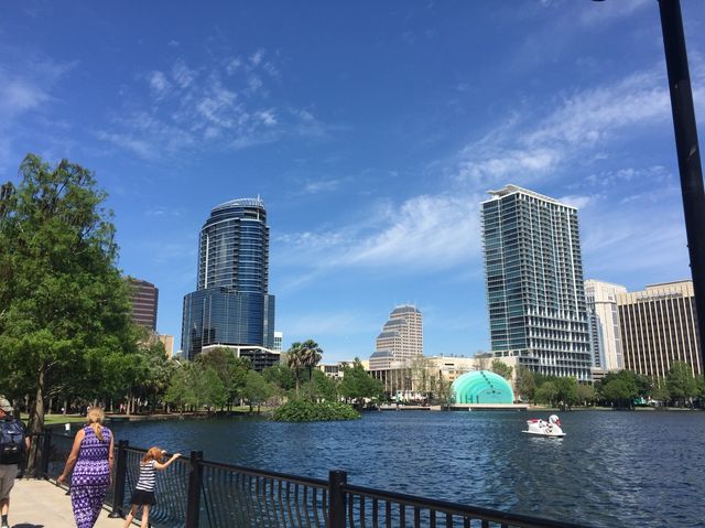 Walking and having fun at Lake Eola Park 