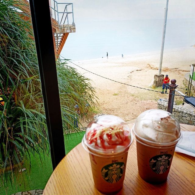 Coffee with a serene beach view! 