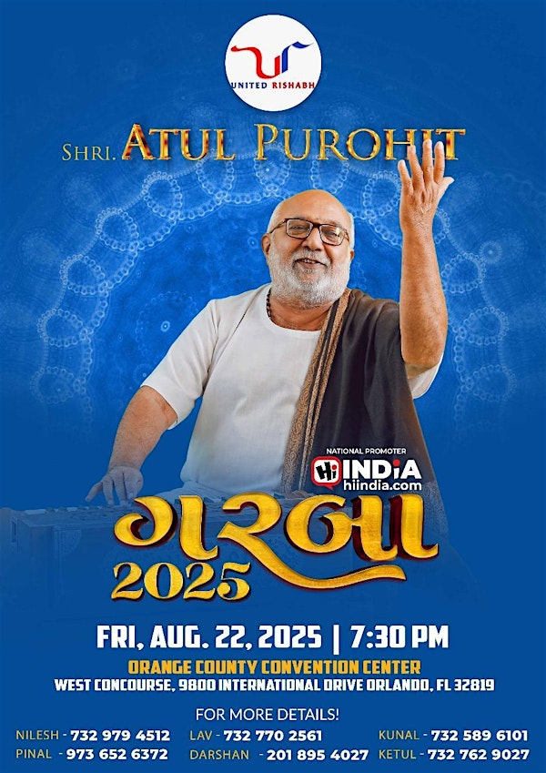 Atul Purohit Garba In Orlando 2025 | August 22, Friday | Orange County Convention Center