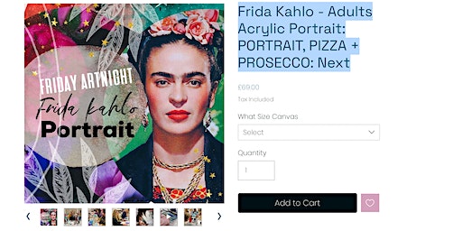 Frida Kahlo - Adults Acrylic Portrait: PORTRAIT, PIZZA + PROSECCO: Next | Artreach Studios
