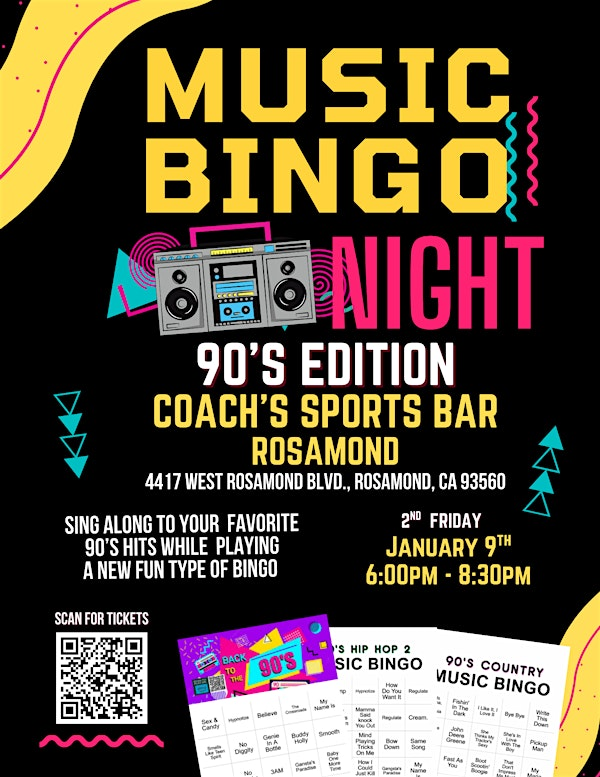 90's Music Bingo Night @ Coach's Sports Bar Rosamond | Coach's Sports Bar & Grill