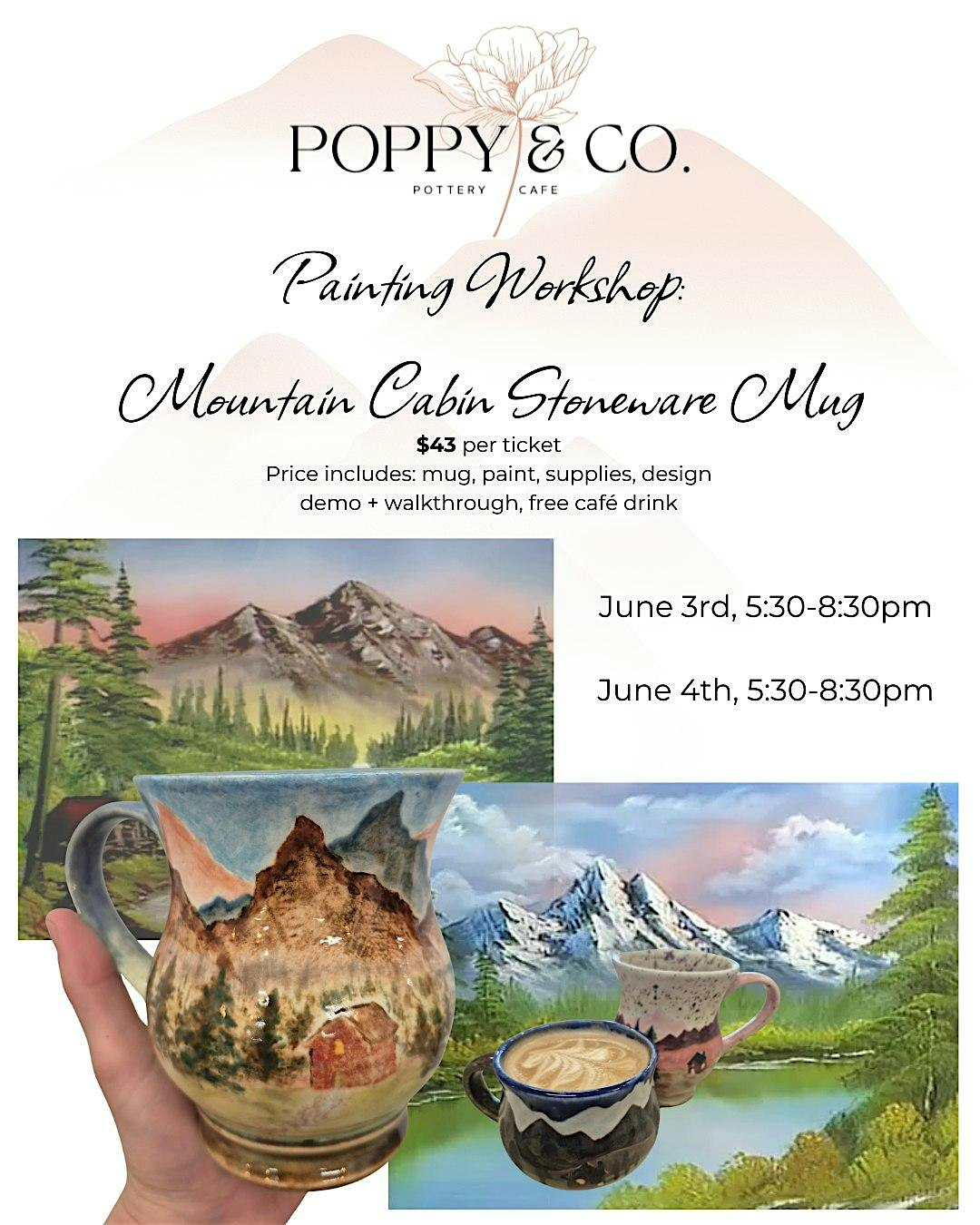 Stoneware Mountain Mug Workshop at Poppy & Co. Pottery Cafe | Poppy & Co Pottery Cafe