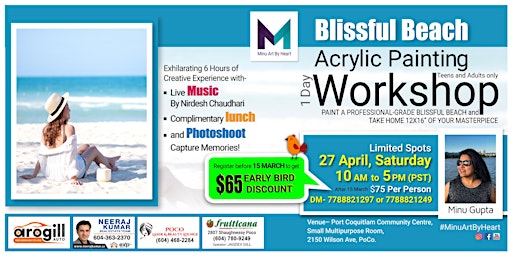 Acrylic Painting Workshop -Blissful Beach- (Live Music, Food n Fun) | Port Coquitlam Community Centre Playground, Wilson Avenue, Port Coquitlam, BC, Canada
