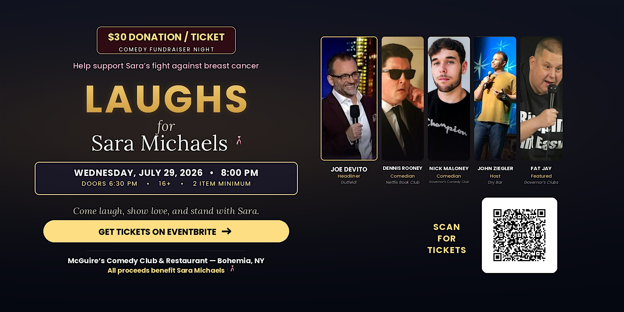 LAUGHS FOR SARA  MICHAELS  ~ A COMEDY NIGHT FUNDRAISER | Governor's @ McGuire's Comedy Club