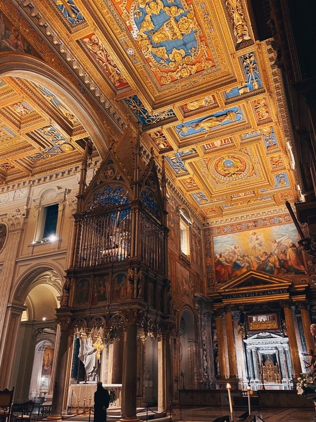 Visiting one of the four major basilicas in Rome at night: the Basilica of St. John Lateran.