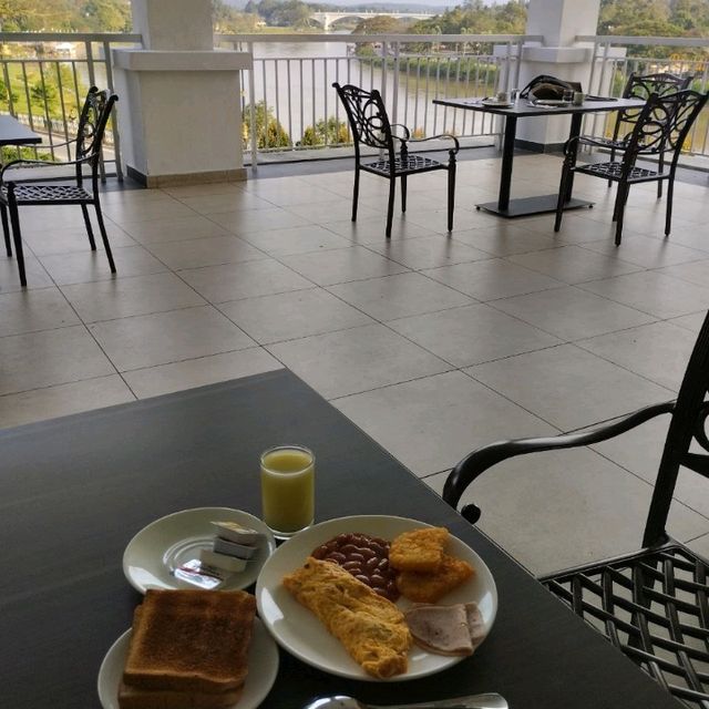 breakfast with perak river view..