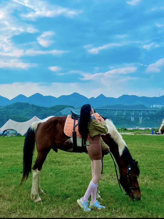 Chongqing camping 🏕️ horse riding, Hulunbuir Nanpingba grassland by the river.