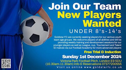 JOIN OUR TEAM! Goldstar Football, Free Inductions & Trials (Under 8-14's) | Victoria Park Football Pitches