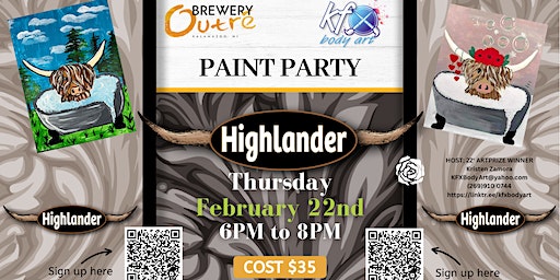 His or Hers Highlander Cow Canvas Paint Party | Brewery Outré, East Ransom Street, Kalamazoo, MI, USA