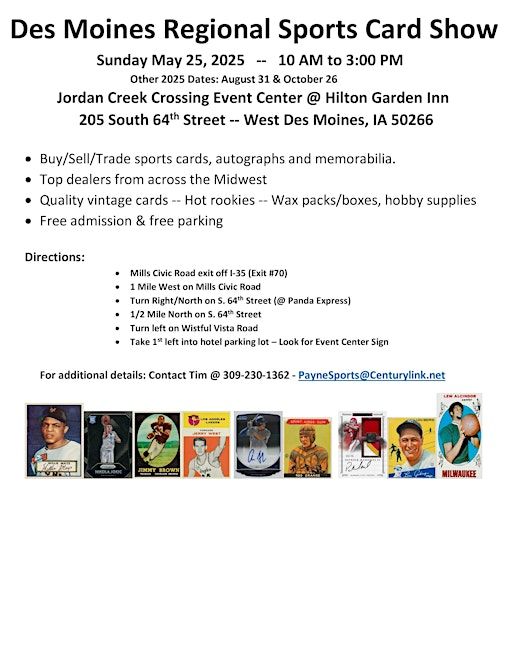 Des Moines Regional Sports Card Show -- Spring 2025 | Hilton Garden Inn West Des Moines