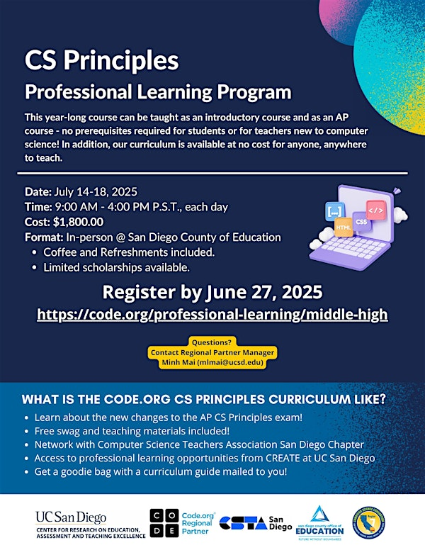 UC San Diego CREATE Code.org CS Principles | San Diego County Office Of Education