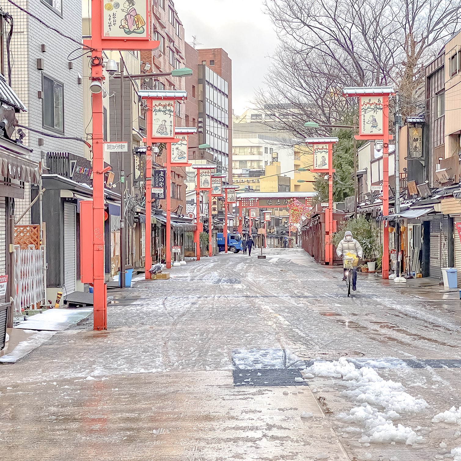 雪の朝の伝法院通り Trip Com 東京の旅のブログ