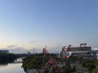 Sunset in Nashville walking on the bridge 