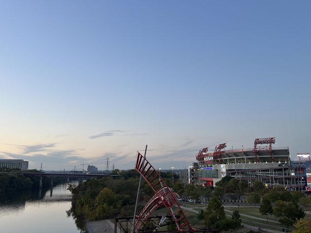 Sunset in Nashville walking on the bridge 