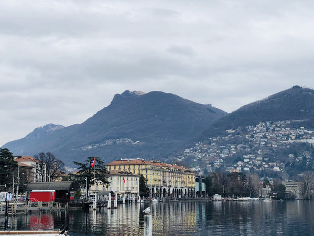 Lake and mountain scenery in Lugano.