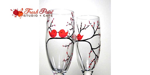 Wine Glass Painting Workshop – Be My Valentine – Love Birds | Fresh Paint Studio + Cafe Toronto