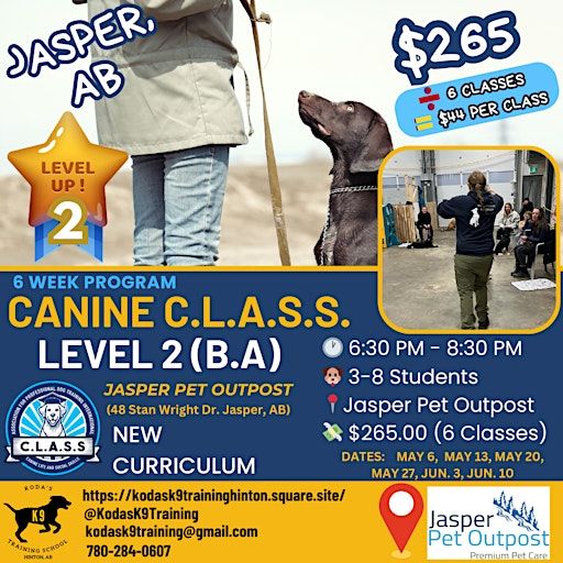 JASPER Canine C.L.A.S.S. Lvl. 2 (BA) - 6 Week Program: $265.00 | Jasper Pet Outpost