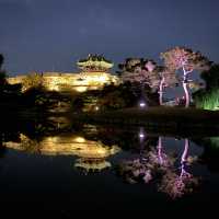 Suwon fortress lake night view in fall