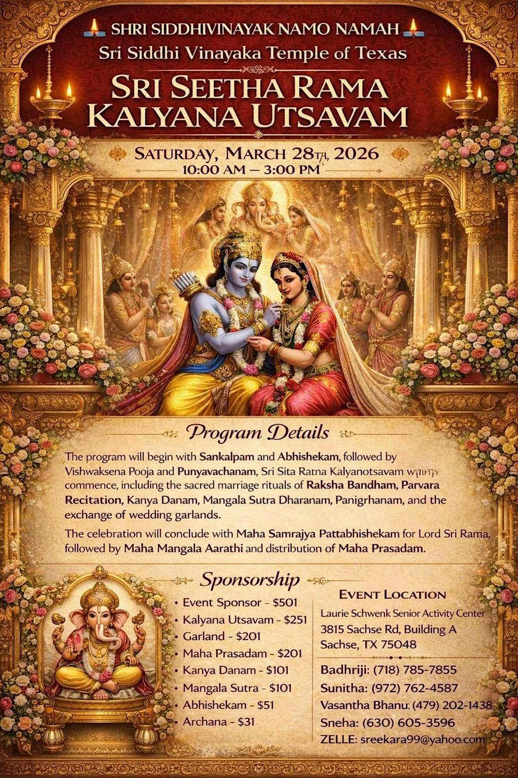 Sri Rama Kalyanam Event | Laurie Schwenk Senior Activity Center .