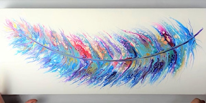 Colorful Feather Acrylic Pour Painting Class for Adults & Teens | Expressive Brush Art Studio