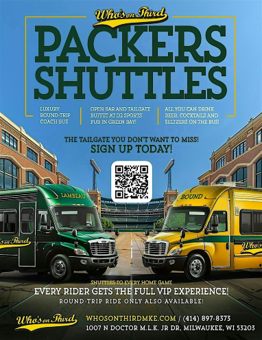 Packer Shuttle to Lambeau | Who's on Third| Packers vs Panthers | Who's on Third | A Cream City Concepts Destination