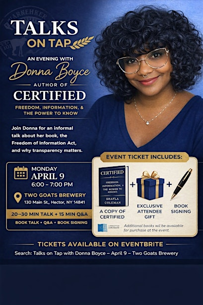 Truth, Transparency & FOIL: An Evening with Donna Boyce (Talks on Tap) | Two Goats Brewing