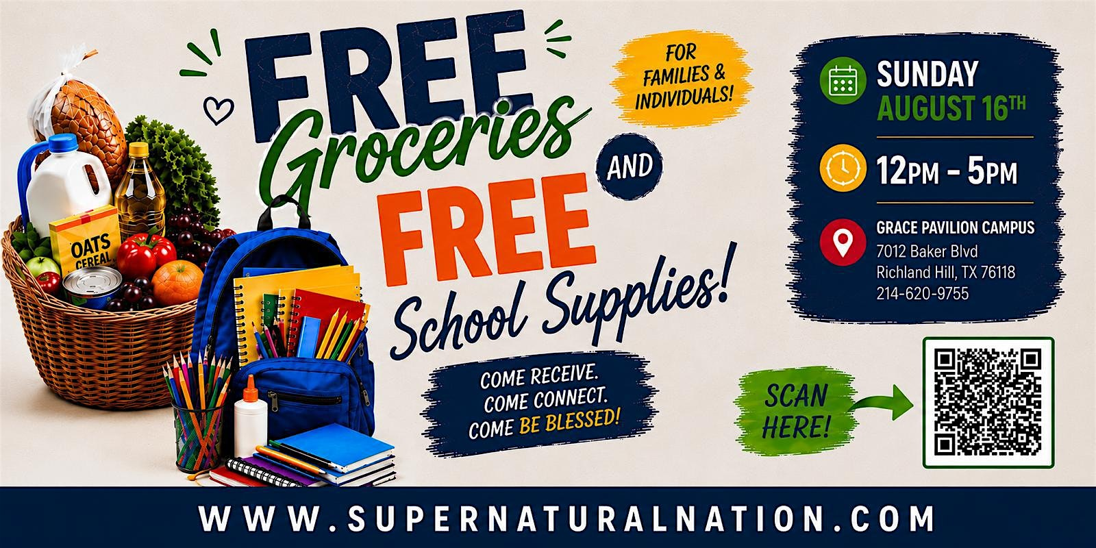Free Groceries, Free School Supplies 2026 | Supernatural Nation Grace Pavilion Church- Richland Hills Campus, Texas