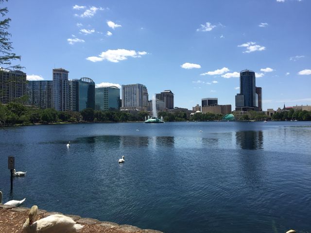 Walking and having fun at Lake Eola Park 