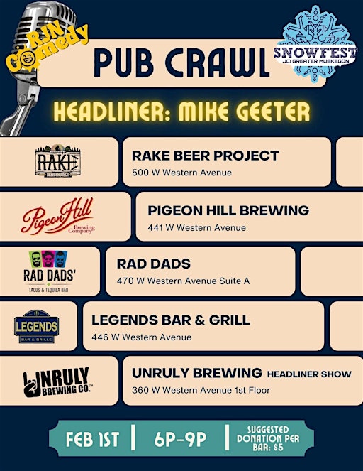 RJN Comedy Presents: The Snowfest Comedy Pub Crawl | Unruly Brewing Company