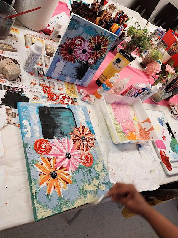 3 D Textured Flowers with Mixed Media on Canvas | Expressive Brush Art Studio