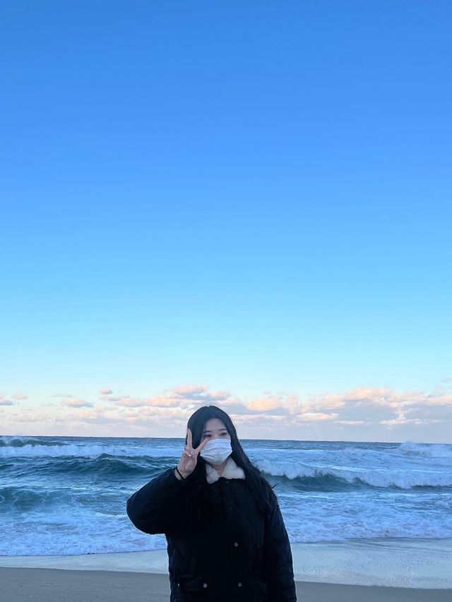 겨울바다 정석인 정동진해변에서 일몰 감상🌅