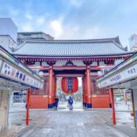 降雪の翌朝の雷門