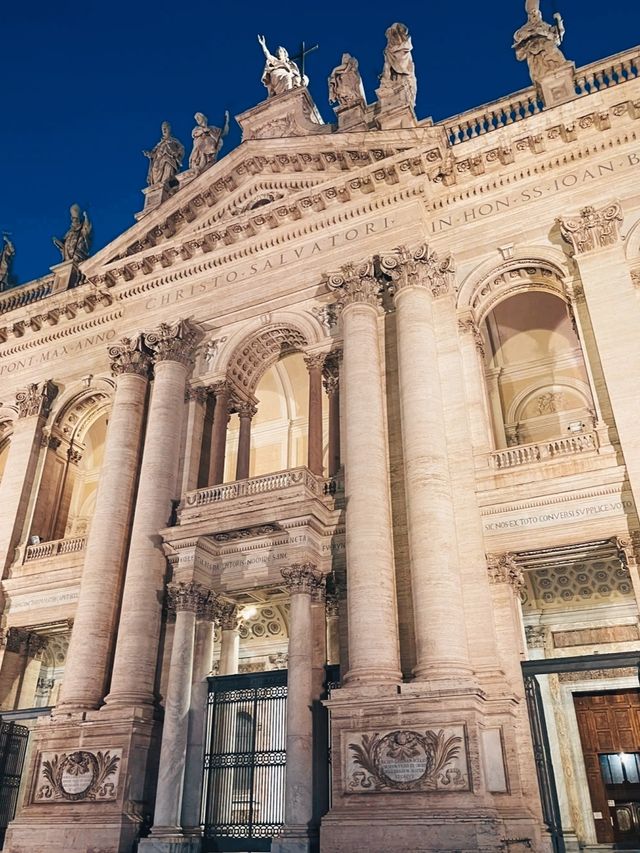 Visiting one of the four major basilicas in Rome at night: the Basilica of St. John Lateran.