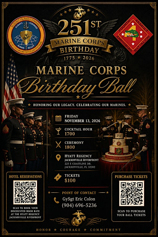 251st Marine Corps Birthday Ball | Blount Island Command & 4th AABn Co. B | Hyatt Regency Jacksonville Riverfront