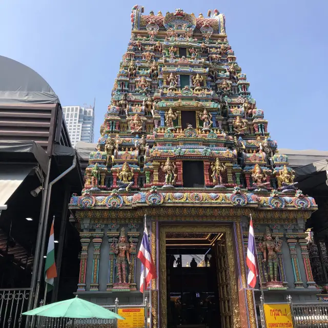  Hindu temple with colour carvings 