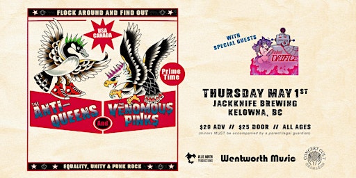 The Anti-Queens + The Venomous Pinks w/ Robot Orifice // Kelowna, BC | Jackknife Brewing