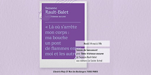 Lancement pour Sans tristesse aucune de Suzanne Rault-Balet | Librairie Majo
