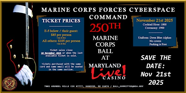 MARINE CORPS FORCES CYBERSPACE COMMAND 250TH BIRTHDAY BALL | Live! Casino & Hotel Maryland