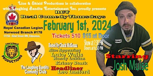 RCT Real Comedy Thursdays at the Norwood Legion, Starring Josh Muise | Norwood Legion