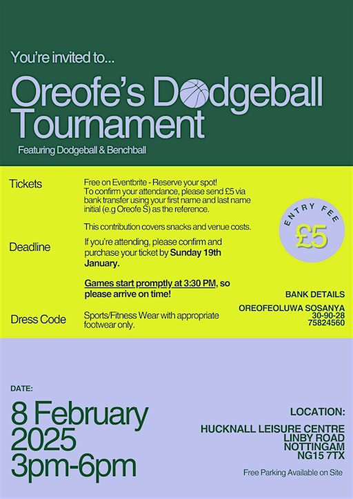Oreofe's Dodgeball/Benchball Tournament | Hucknall Leisure Centre
